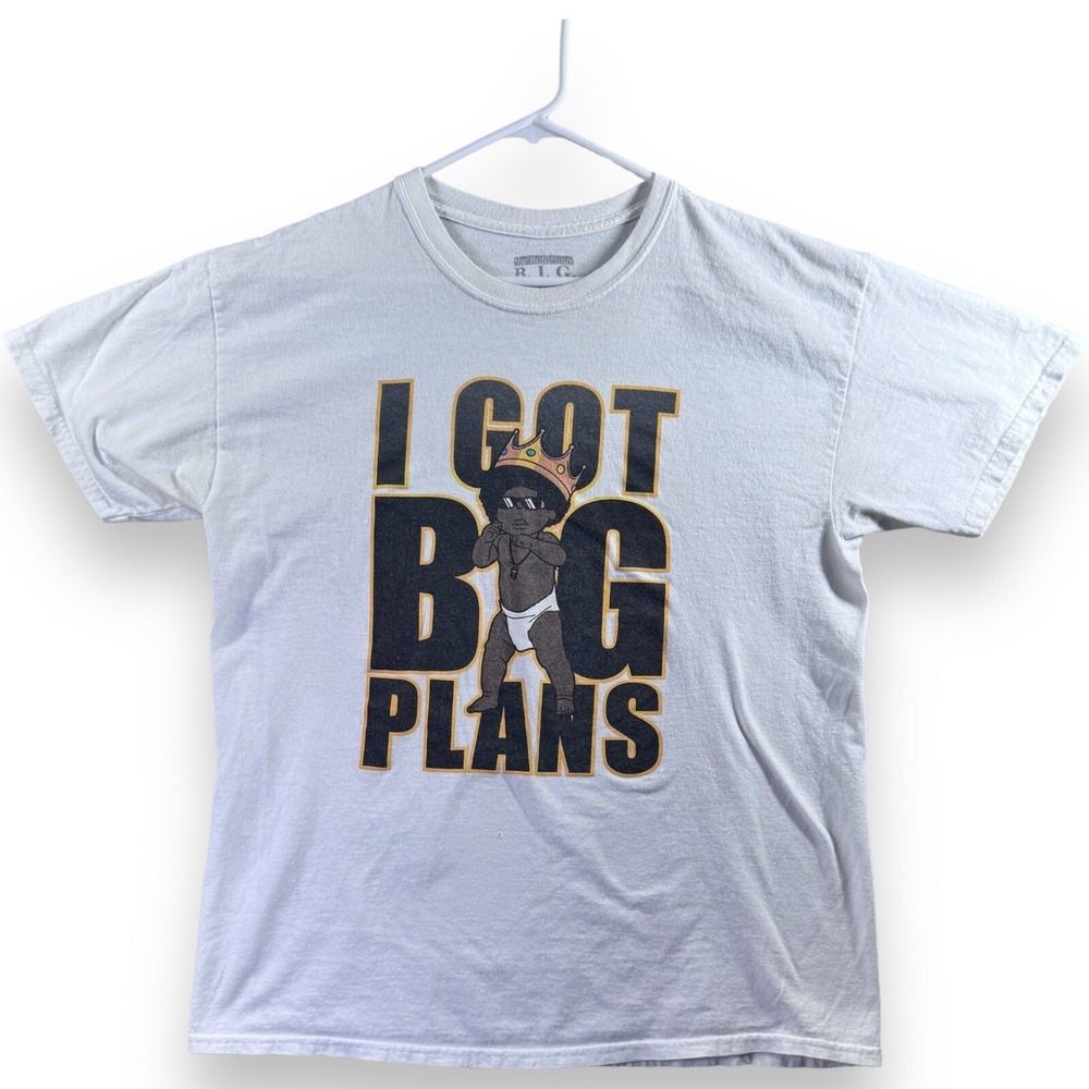 Notorious B.I.G. Mens Shirt Large White I Got Big Plans Graphic Rap Tee